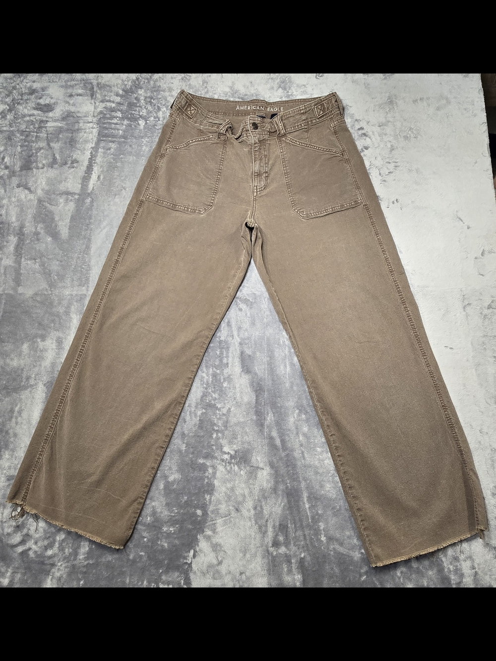American Eagle Stovepipe Wide Leg Raw Hem Utility Pants - Brown